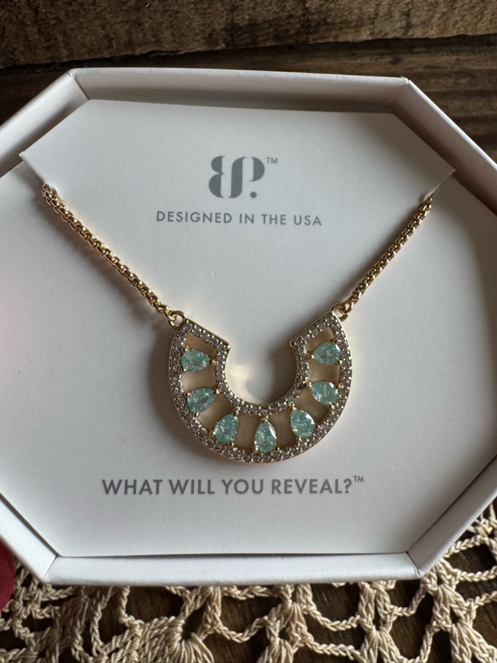 Bomb Party NEW! Gold-Plated Necklace with Aqua Gemstones